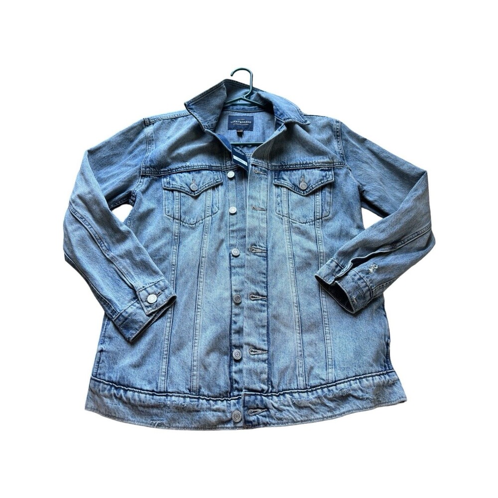 Lucky Brand Tomboy Trucker Jean Jacket S NWT Blue Distressed Denim 90s Coastal